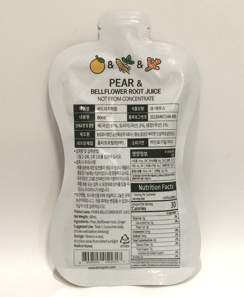 Korean pear & balloon flower root juice 60ml 30 pouches (1.8L)