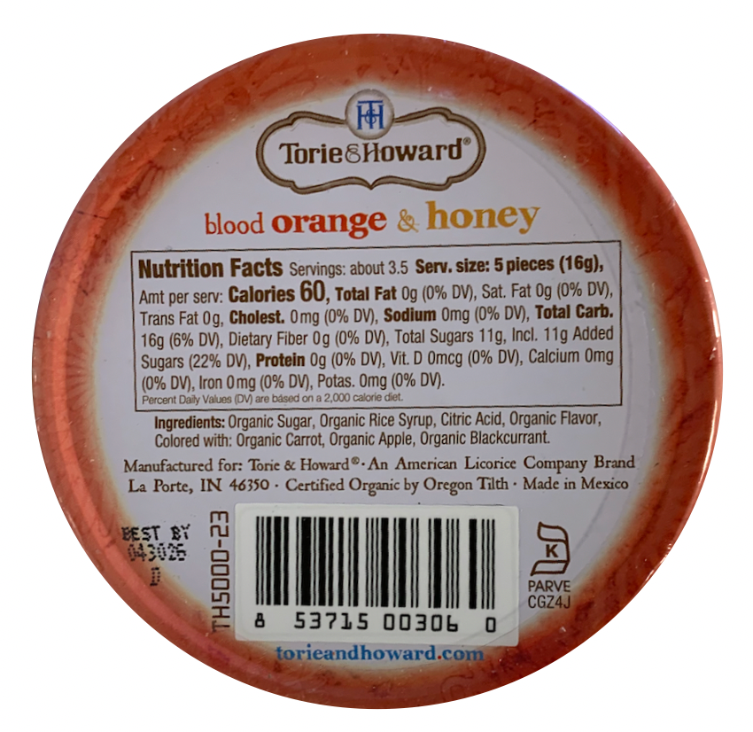 Organic blood orange & honey candy tin 2oz (57g)