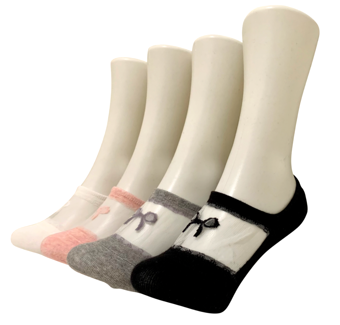Women's cotton blend see-through & no-show socks - Ribbon (4 colors)