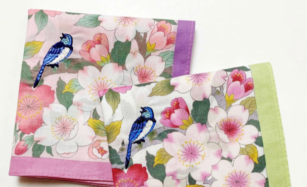Cotton handkerchief - Sakura + oriole (2 colors)