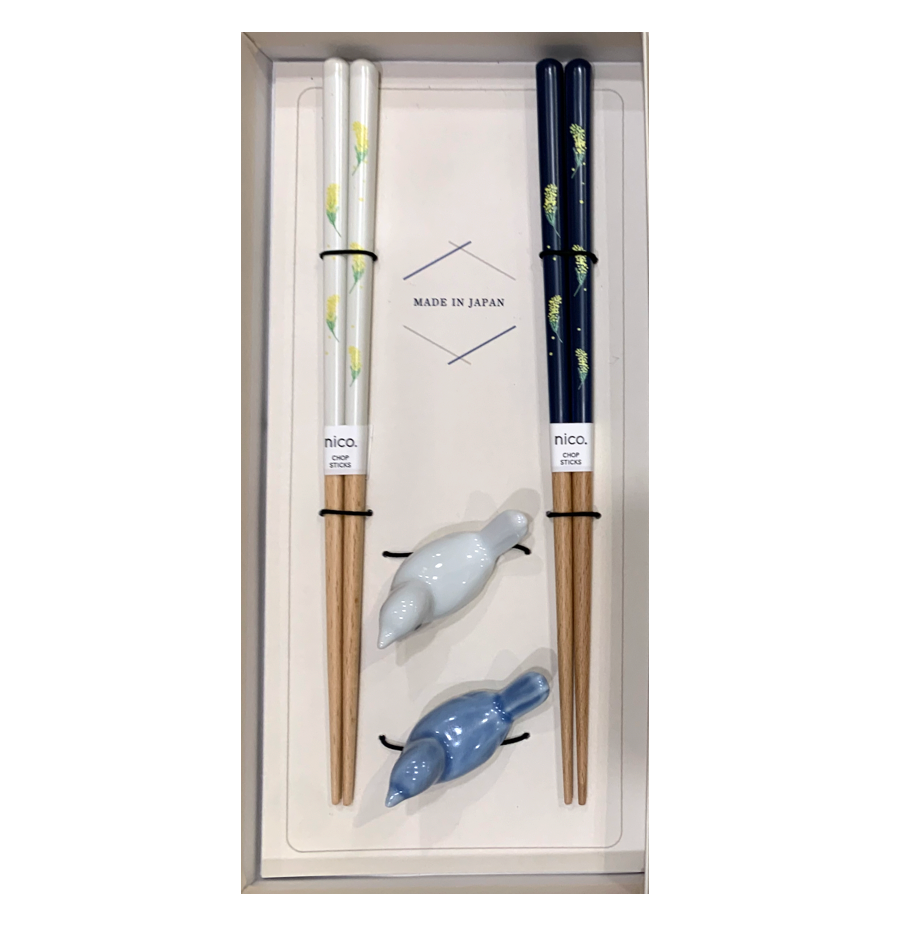 Chopsticks & rest set - mimosa & bird