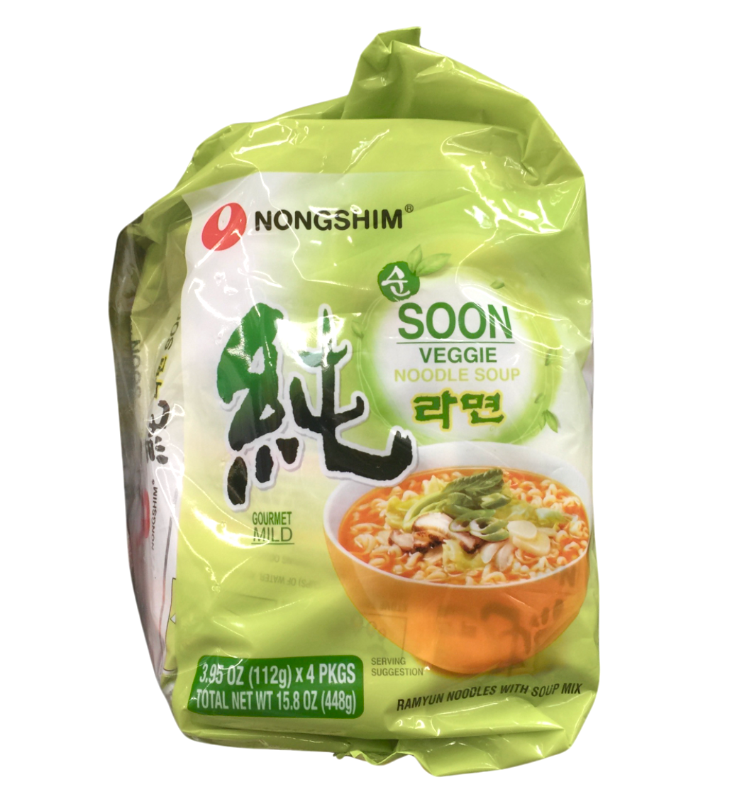 Nongshim Soon 美味素食纯素拉面 3.9 盎司 4 包（448 克）