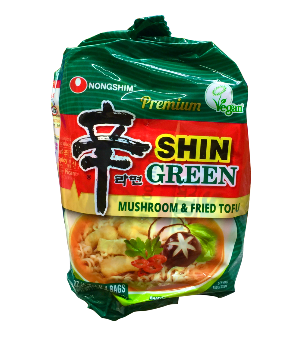 Nongshim Shin Green 优质纯素拉面 豆腐蘑菇 4.5 盎司 4 包（520 克） 