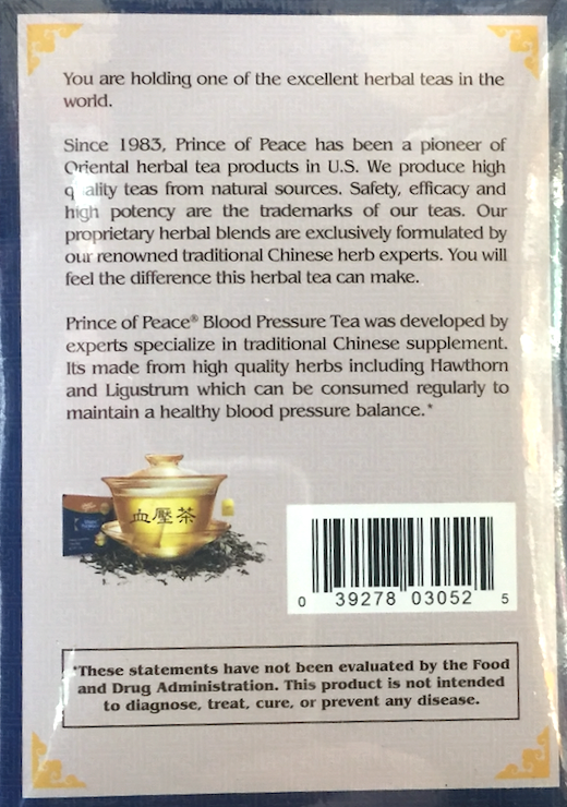 Prince of Peace blood pressure tea bag 18 counts