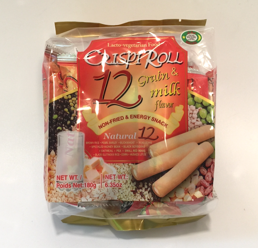Crispi Roll 12粒谷物+牛奶非油炸零食棒 18块 6.3盎司（180克）