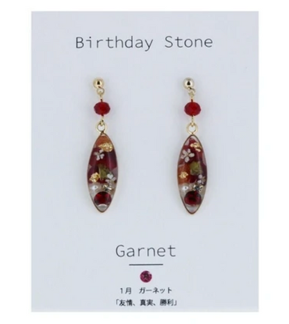 Birthday stone & dried flower earrings with titanium post