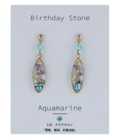 Birthday stone & dried flower earrings with titanium post