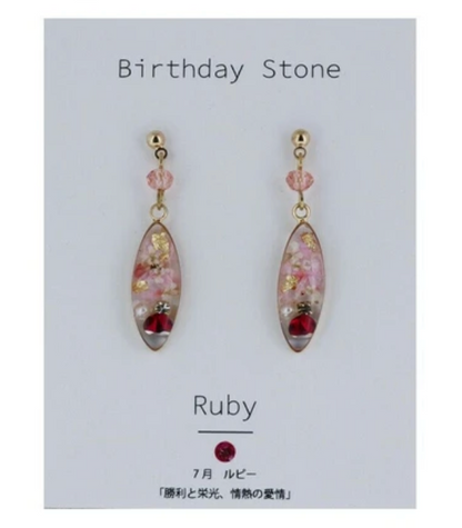Birthday stone & dried flower earrings with titanium post