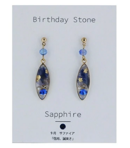 Birthday stone & dried flower earrings with titanium post