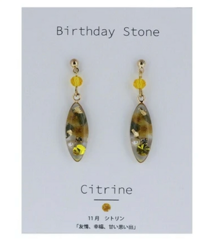 Birthday stone & dried flower earrings with titanium post
